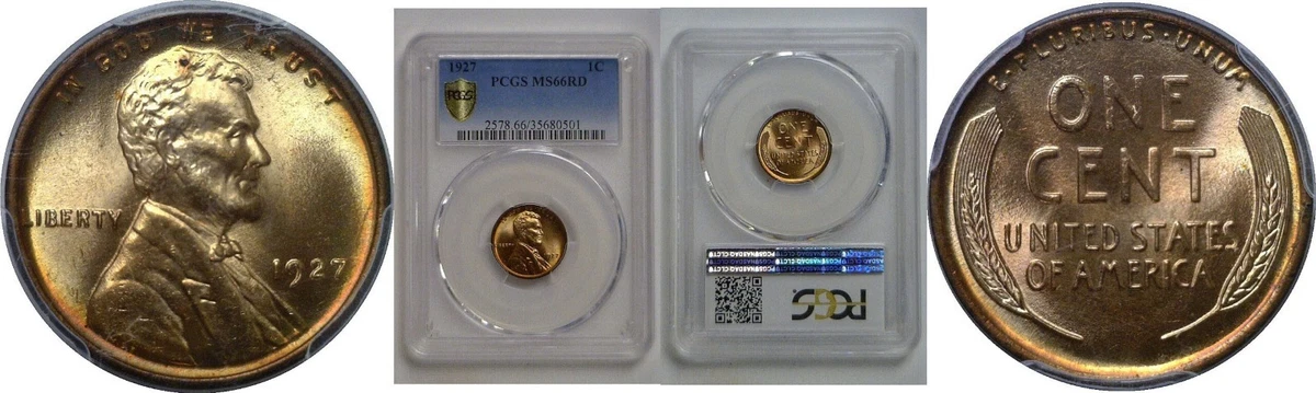 1927年 日本銭 MS 66 RD MS 66 Graded 1927 Year Lincoln Wheat US Small Cents (1909-1958