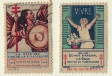 France TB seals x 2 diff, 1920-30’s  Colourful designs, Used and MH, VF (a6681