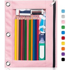 Pencil pouch for 3 ring binder, binder pencil case with smooth zipper,