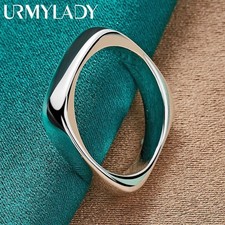 925 Sterling Silver Smooth Round Square Ring For Women Men