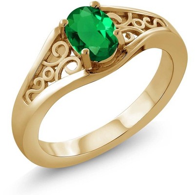 0.40 Ct Oval Green Simulated Emerald 18K Yellow Gold Plated Silver Ring