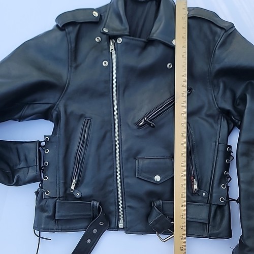 Black Leather Motorcycle Moto Biker Jacket Hot leathers Made In USA Mens 40 - Picture 20 of 24