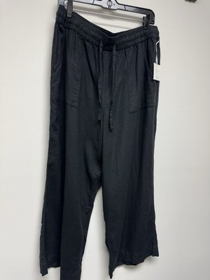 Cynthia Rowley Women's Black Linen Viscose Wide-Leg Drawstring Pants XL Pockets