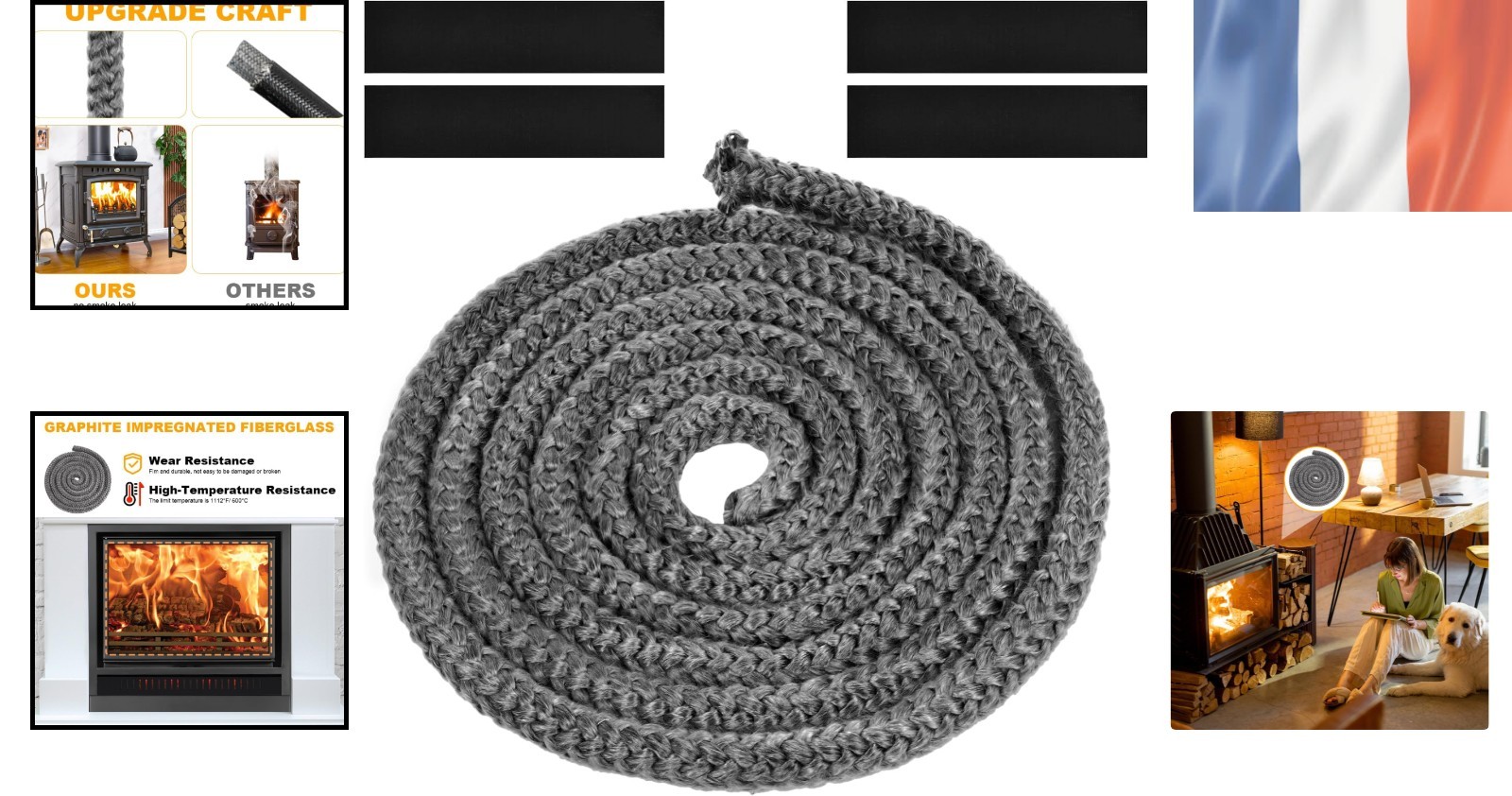 Joint étanche poêle à bois 14mm cordon insert longueur 2.5m fumée - 2