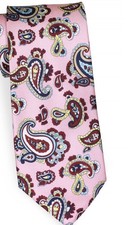 Pink Red Blue Yellow Paisley Men's Neck Tie Matching Pocket Square Set