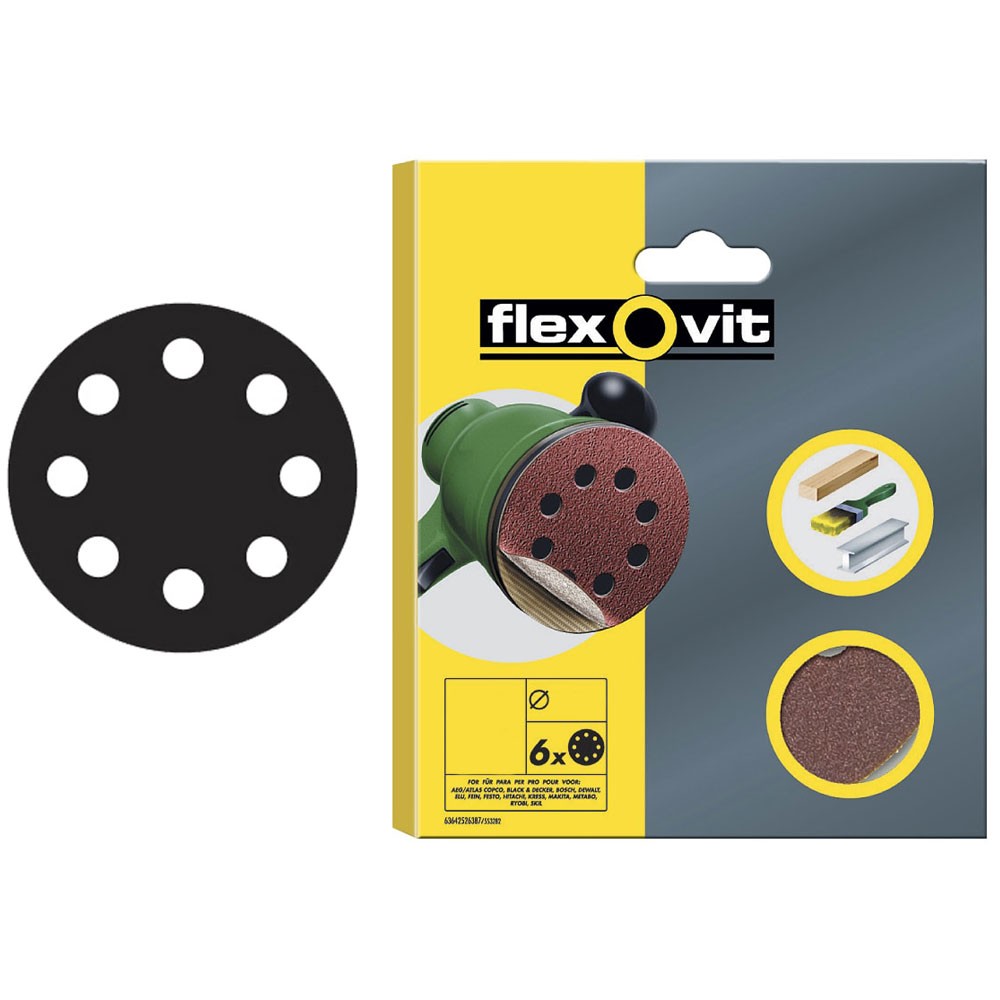 Flexovit Hook & Loop Sanding Disc 150mm Medium 80G (Pack 6)