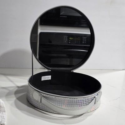 Disco Dreams. Beauty Box Round Hologram Zipper Mirror Handle  New