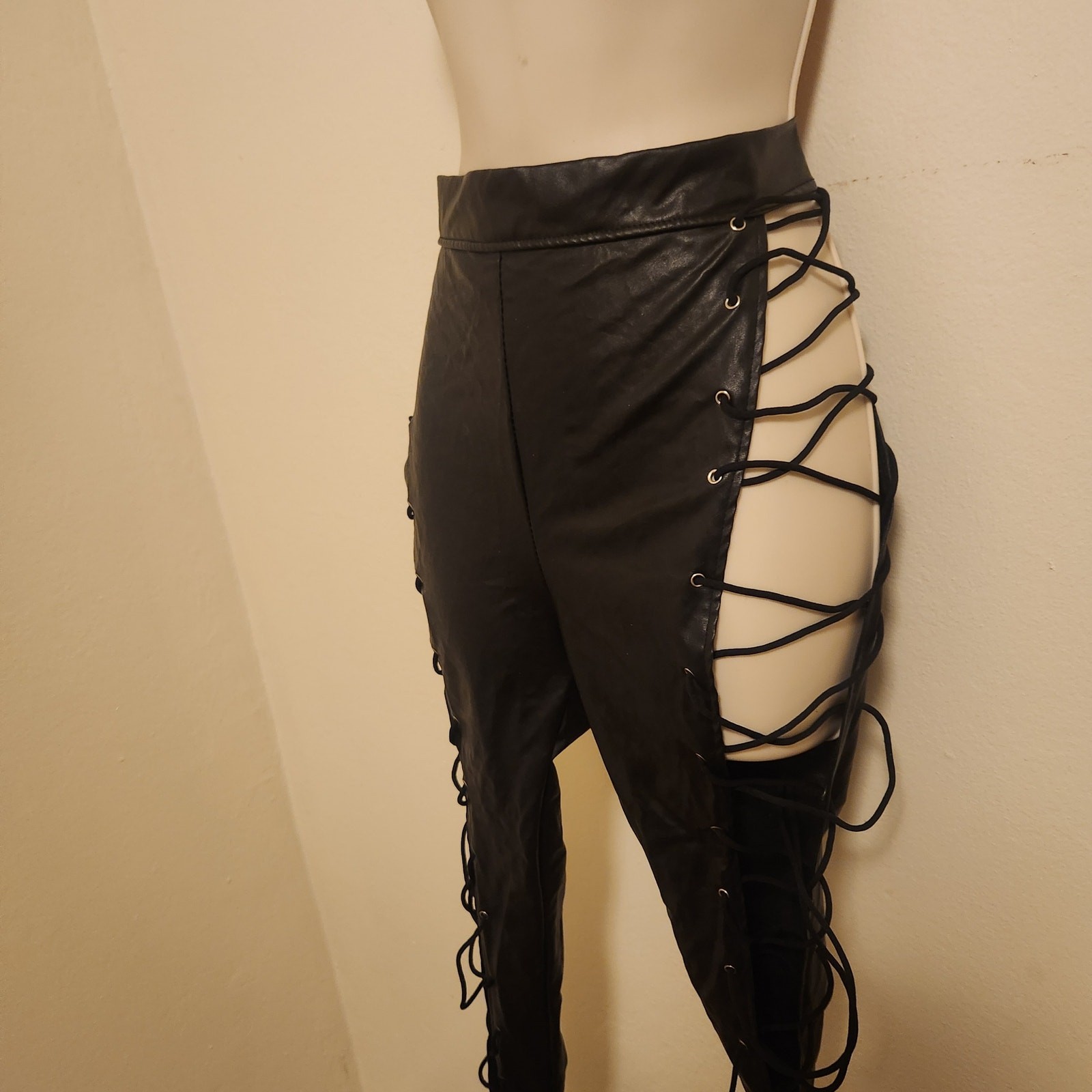 Pleather Zig Zag Drawstring Pants Size Medium - image 2