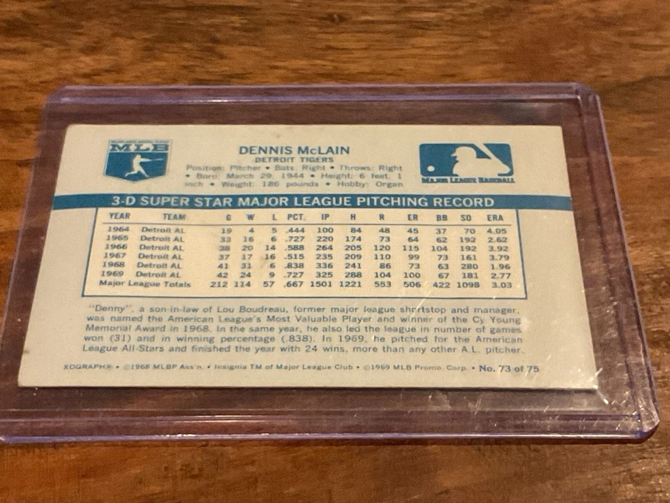 1970 Kellogg's Denny Mclain #73 Detroit Tigers Some Cracks EX - Image 3 of 3