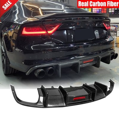 Fit For Audi A7 C7 2012-2015 Real Carbon Rear Bumper Lip Diffuser W/ Brake Light