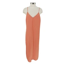 A New Day Midi Slip Dress Coral Orange Satin Sleeveless V Neck NWT Womens Large