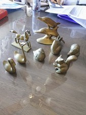 Lot Of Brass Animal Figurines Statues Dolphins Swans Unicorn Squirrel Birds