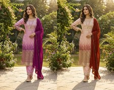 Women Silk Kurta Set Embroidered Party Wear Dupatta Palazzo M-XXL