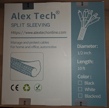 Alex Tech Split Sleeving Cable Protector 10ft - White - New