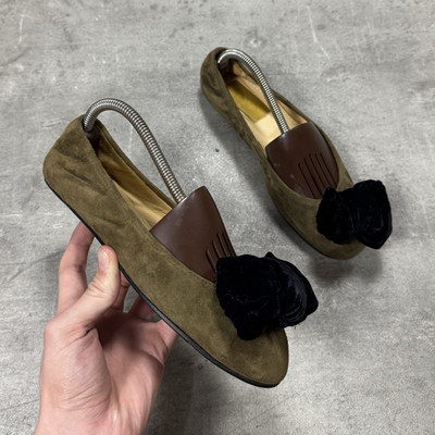 LANVIN Damen Ballerina Wildleder Khaki/Schwarz Schleife Slip-On EU 37