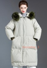 Womens Fashion Winter Fur Collar Hood Long Sleeve Loose Thicken Duck Down Coats