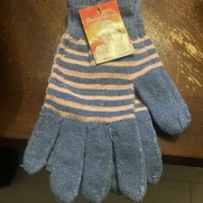 LADIES GLOVES Adult Blue W/pink Stripes Woman  s Large-X-Large