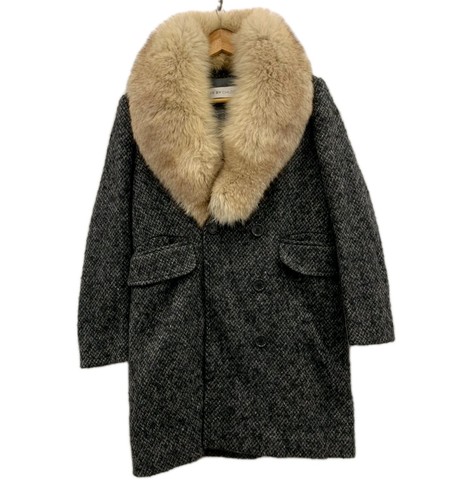 See By Chloé Wool Mohair Tweed Coat Fox Fur Collar Women’s US 4 Italy 40 #120