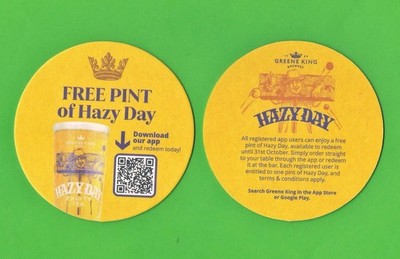 Bier Tropfdeckel Untersetzer - Greene King Brauerei - Gratis Pint Hazy Day - 2025