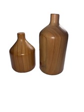 Set Of Two Carved Wooden Bud Vases