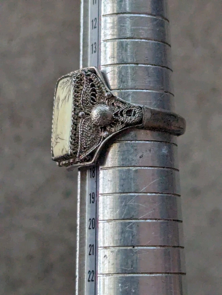 ANILLO FILIGRANA VIDRIO IMITACIÓN SCRIMSHAW EXPORTACIÓN REPÚBLICA CHINA ART DECO ASIÁTICO Foto 4 de 4