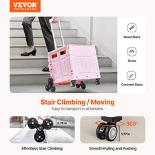 Foldable Cart with Stair Climbing Wheels, Collapsible Rolling Crate 65L Capacity