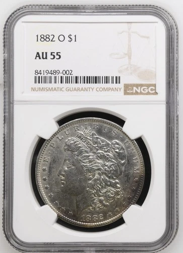 1882 O MORGAN SILVER DOLLAR  NGC AU 55