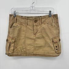 Old Navy Y2K Khaki Cargo Mini Skirt Womens 2 Distressed Ultra Low Waist 90's