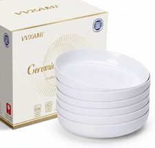 Pasta Bowls Set of 6, 8.8" 37oz Salad Serving Bowls,White Ceramic Soup Bowls