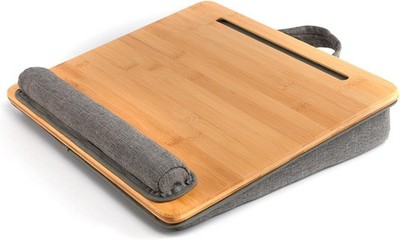 Sanjimo Lap Desk for Laptop with Cushion, Bamboo Laptop Stand with Anti-Slip Strip Tablet Phone Holder, Fits up to 15.6 inch Portable Computer Lap