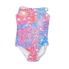 Aflyko Girls' Glittery One-Piece Swimsuit Size 4 Pink Blue Gradient