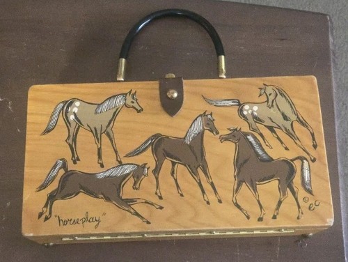 Vintage 1963 Enid Collins of Texas Wood Purse Horseplay Handbag - Picture 1 of 9