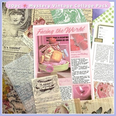 Mystery   Vintage Collage Scrap Pack   30pc Junk Journal Ephemera Mix
