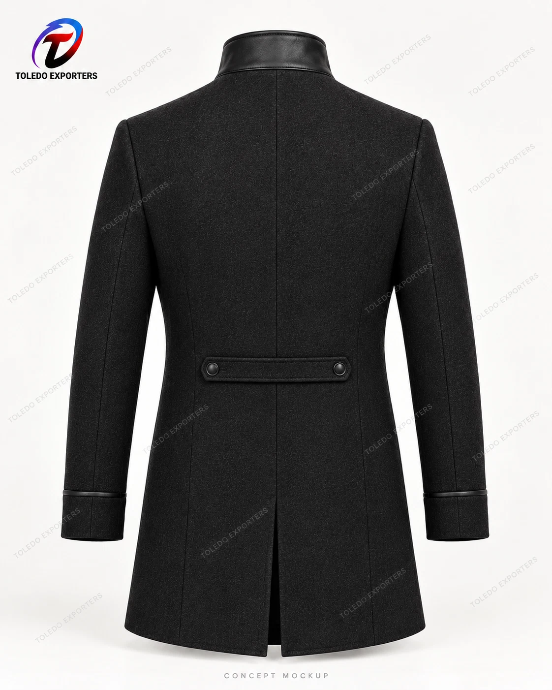 Men’s Black Gothic High-Collar Coat with Toggle Fastenings and Asymmetric Front image 2