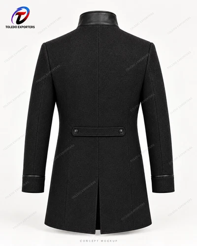 Men’s Black Gothic High-Collar Coat with Toggle Fastenings and Asymmetric Front image 2