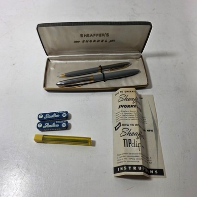 VINTAGE SHEAFFER WHITE DOT SNORKEL FOUNTAIN PEN SET 14K NIB Extras & Instruction