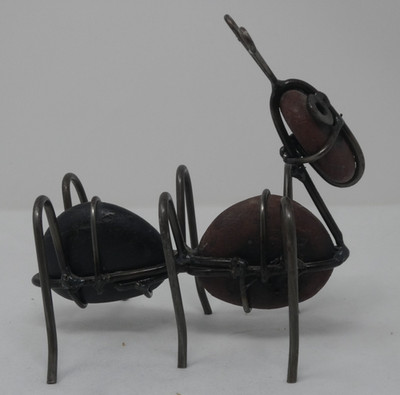 HANDCRAFTED METAL WIRE AND STONE ANT FOLK ART FIGURINE 7.5''