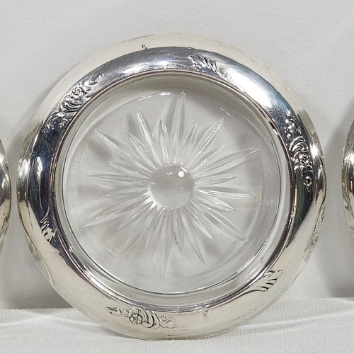 4 Frank M Whiting R50 Coasters 4.5" Lrg Crystal Sterling Silver Rim Pattern R40 - Picture 9 of 12