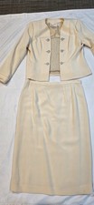 Vintage Rickie Freeman cream silk skirt suit 12 fits smaller rhinestone buttons
