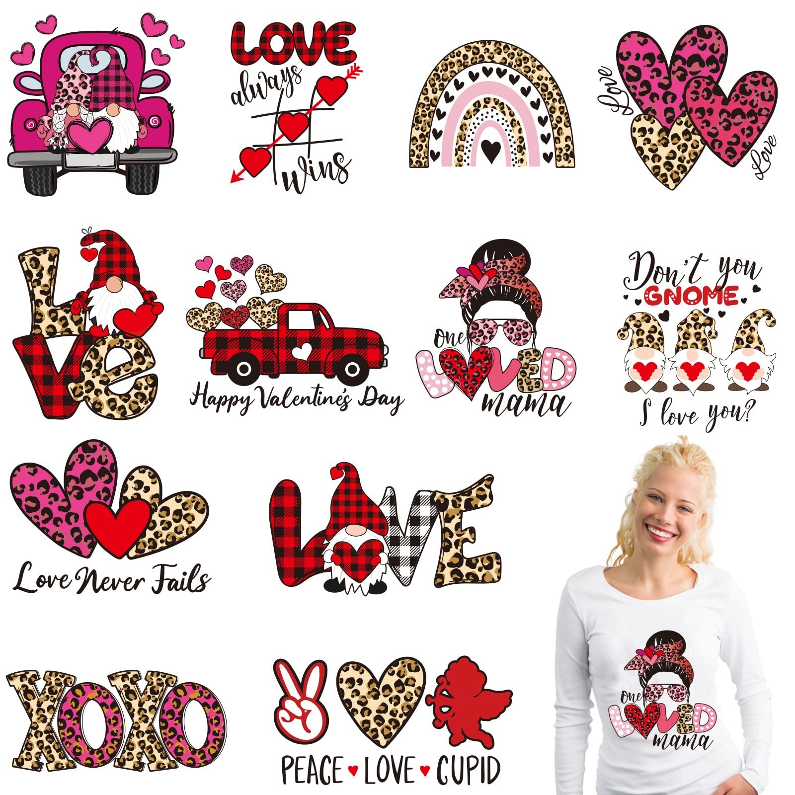 12 Sheet Valentine's Day Iron On Transfers Patches Leopard L