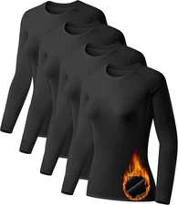 TELALEO 4 Pack Women's Thermal Shirts Fleece Lined Athletic Medium, 4black 