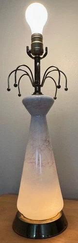 Vintage MCM 1950s Atomic Era White Milk Glass Lamp Mid Century Modern Lighting