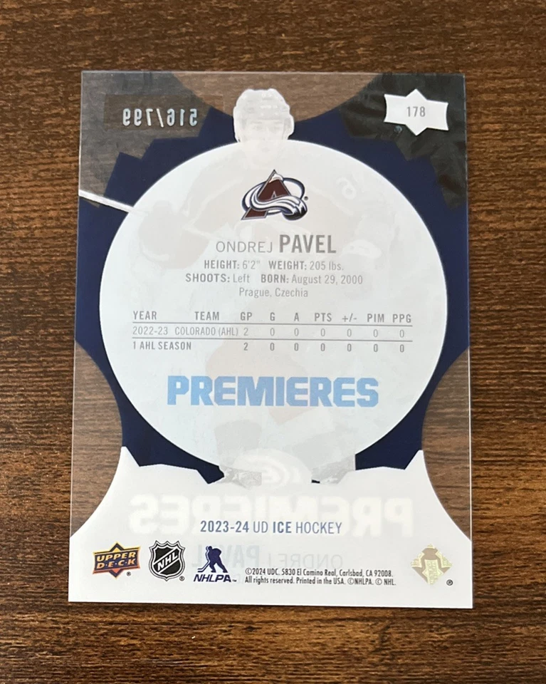 2023-24 Upper Deck UD Ice Premieres Blue /799 Ondrej Pavel #178 Rookie RC - Image 2 of 2