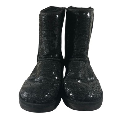 UGG Australia 3161 Black SPARKLES Sequin Short Boots Wool Fleece 
