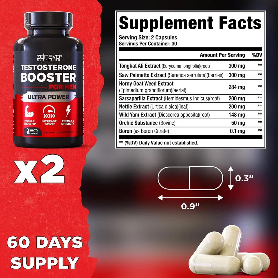 Testosterone Booster - Testosterone Supplement for Men - Workout Supplement f... - Image 2 of 4