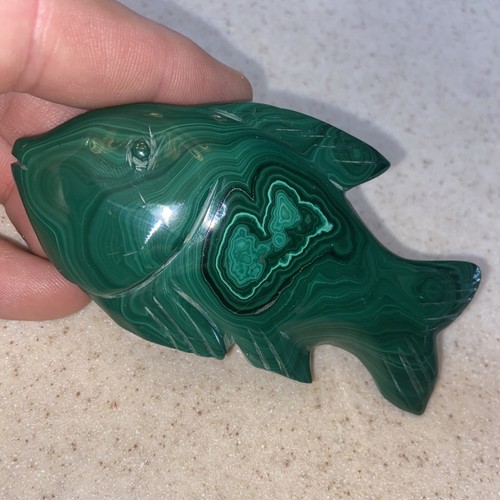 4.25" Beautiful POLISHED MALACHITE FISH Animal Carving - Congo Nice! #Z - Picture 12 of 17