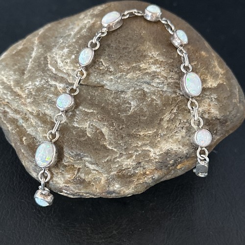 Native American Navajo Sterling Silver White Opal Link Bracelet 14648 - Picture 2 of 12