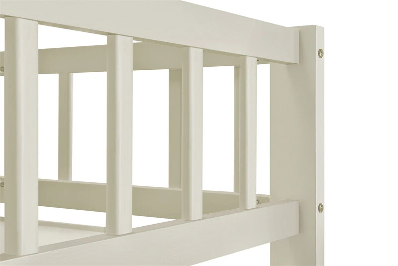 Litera de madera de tamaño completo doble con escalera de almacenamiento y cama nido, crema  Foto 4 de 4