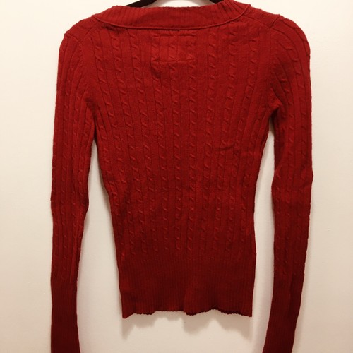 V neck cable knit sweater red womens 