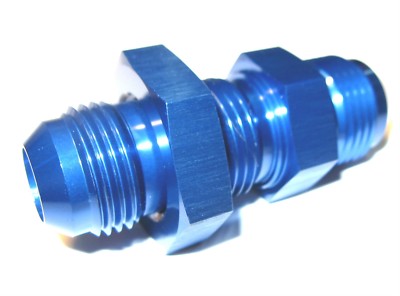 10 an Bulkhead Union Fitting Blue anodized alum w/ bulkhead nut